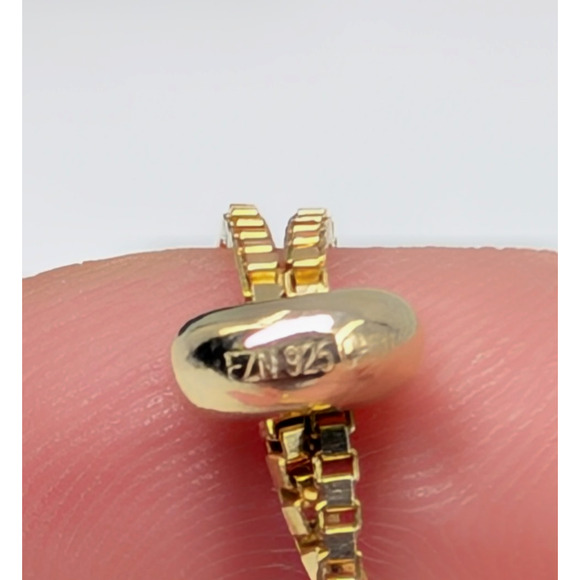 Lariat Bracelet 925 CZ Clear Rhinestones Gold Tone Bolo Tennis Style Minimalist - Picture 7 of 12